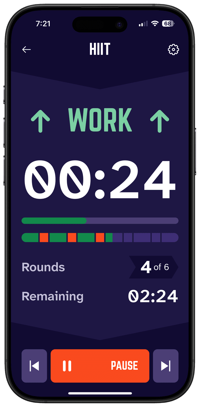 Kiras Timer app interface on iPhone in dark mode